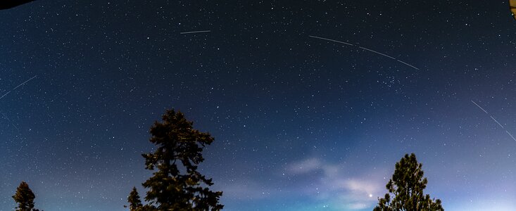 Trail left by BlueWalker 3 over Observatorio Astronomico Nacional, San Pedro Martir, Mexico.