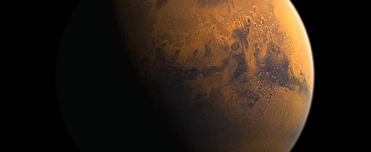The cratered surface of the planet Mars (artist's impression)